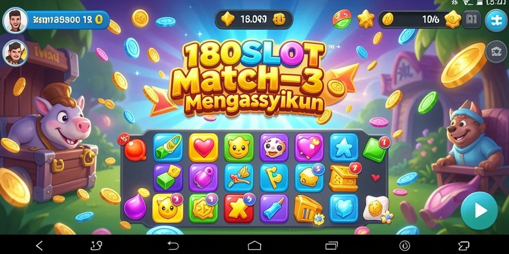 Tampilan gameplay seru dalam 180SLOT dengan tantangan Match-3.