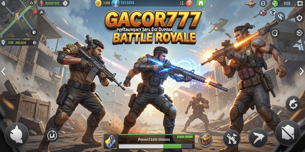 Screenshot GACOR777 menampilkan momen epic dalam pertempuran Battle Royale.