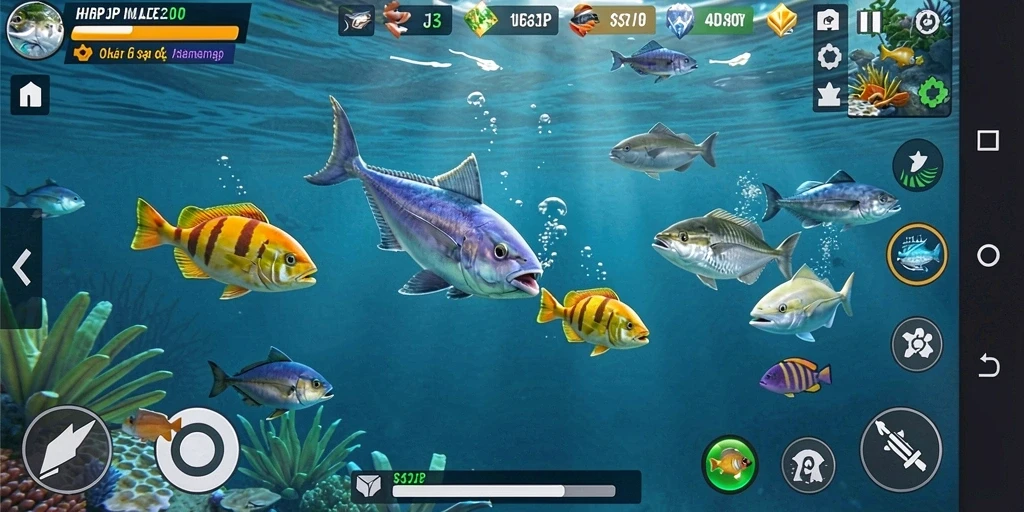 Screenshot gameplay HARAPJP menampilkan momen menyenangkan saat berburu ikan.