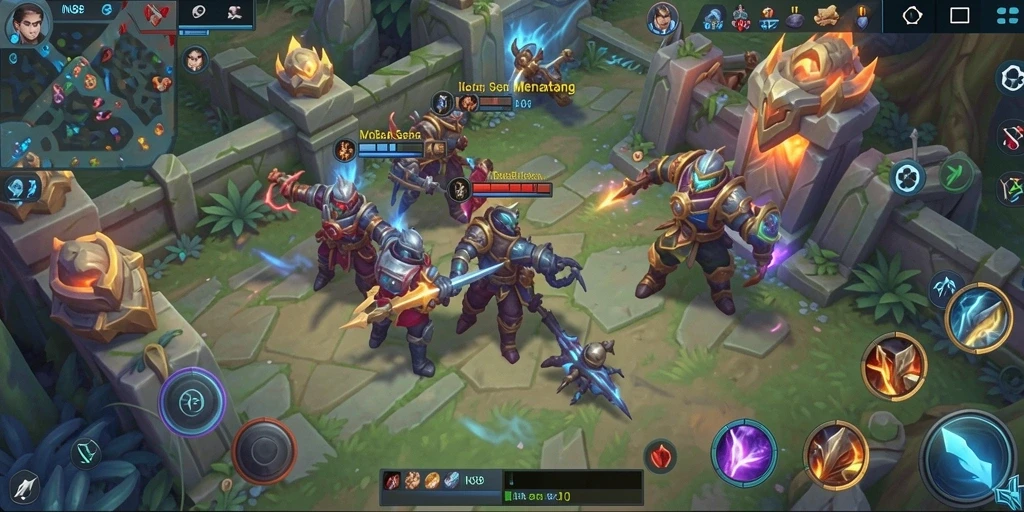 Tampilan gameplay seru dalam pertarungan MOBA