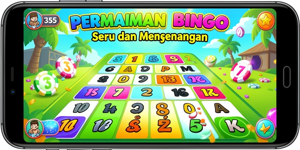Screenshot permainan Bingo di ME355 yang menampilkan keseruan dan tema menarik.
