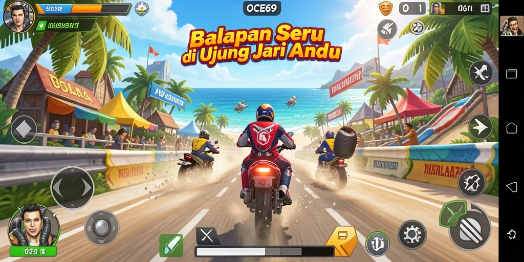 Tampilan menarik gameplay OCE69 di lintasan balap.
