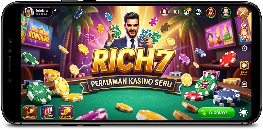 Tampilan gameplay RICH7 dengan suasana kasino yang mendebarkan.