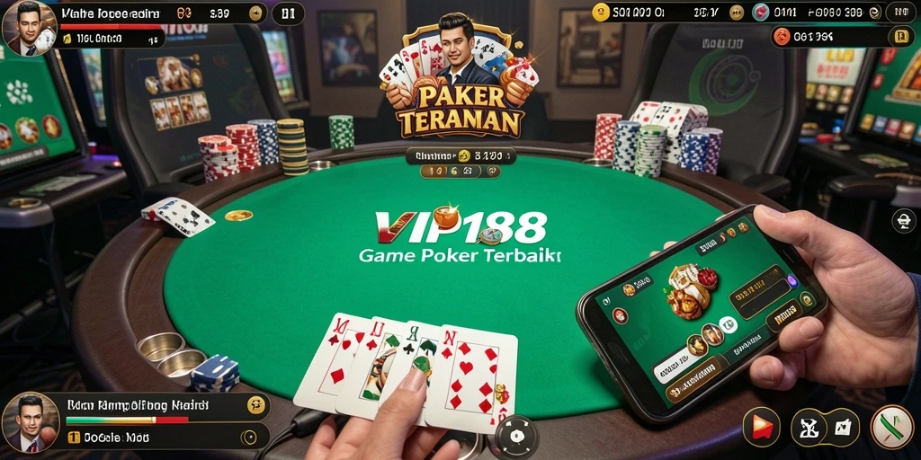Tampilan gameplay Poker yang mendebarkan di VIP188.